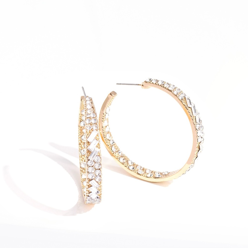 Gold hoops with white rhinstones